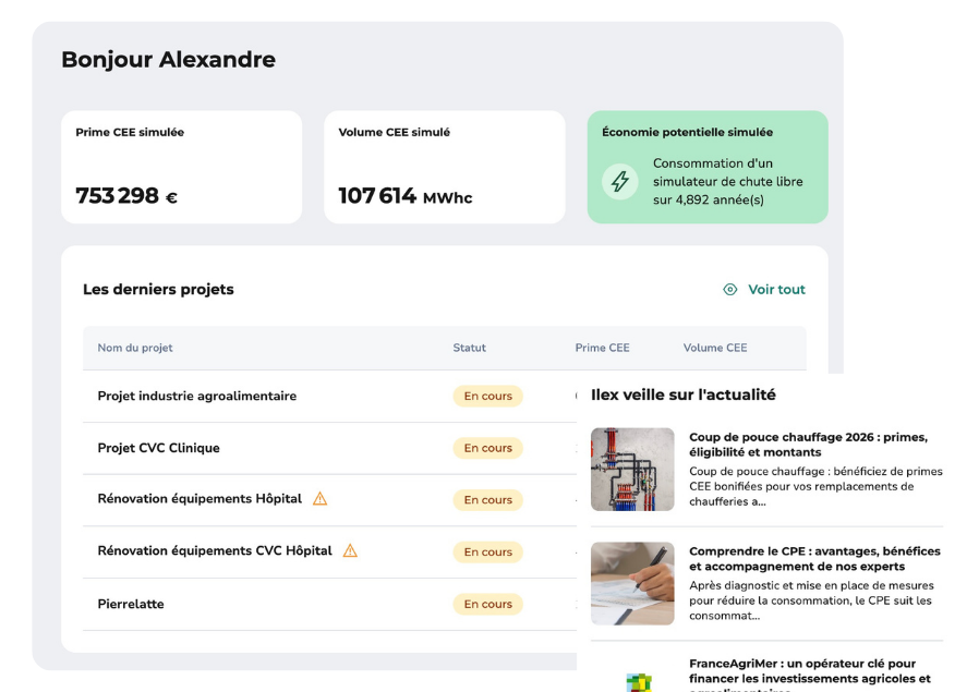 Tableau de bord calculateur CEE